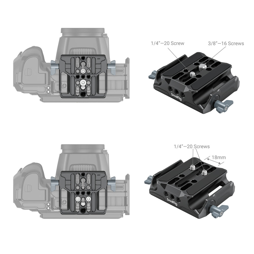 details about the placement of SmallRig Universal LWS Bottom Mount Plate with Dual 15mm Rod Clamp