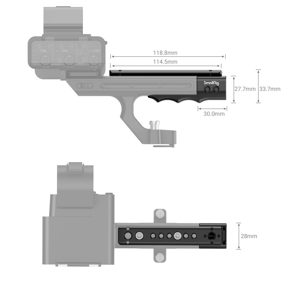 Sony FX30 / FX3 XLR Handle Extension Rig top and side view
