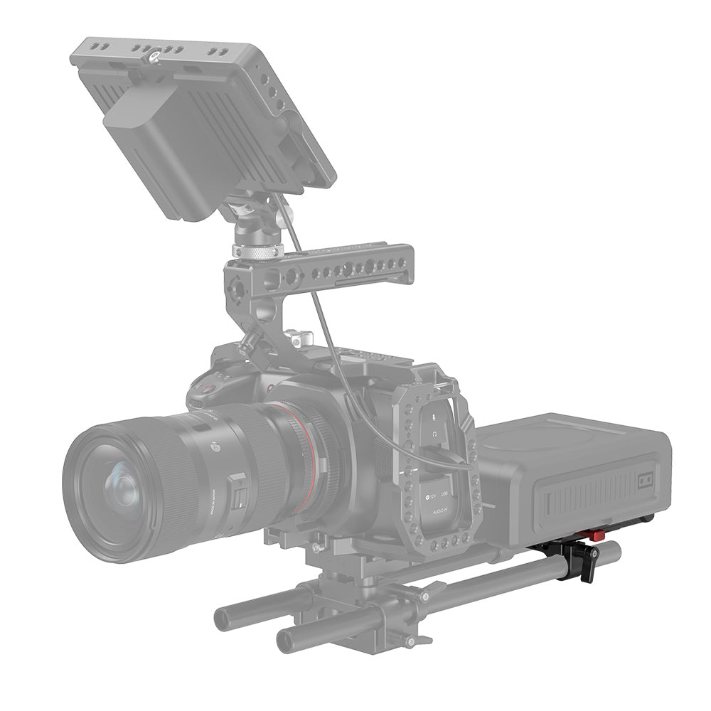 highlight of SmallRig V Mount Battery Adapter Plate with Adjustable Arm placement on camera