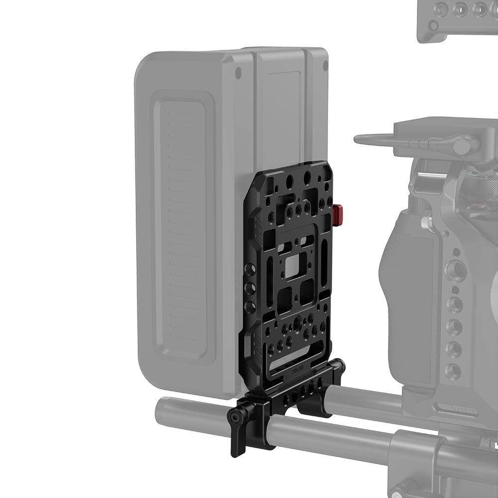 where to attach SmallRig V Mount Battery Adapter Plate with Adjustable Arm on camera rig