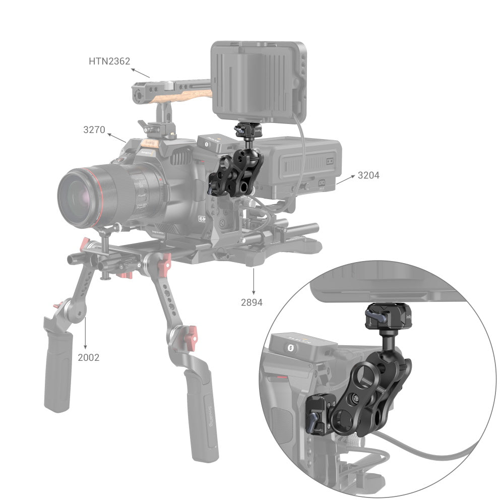 guide on where to place SmallRig Drop-in HawkLock mini Magic Arm with Quick Release Ball Head
