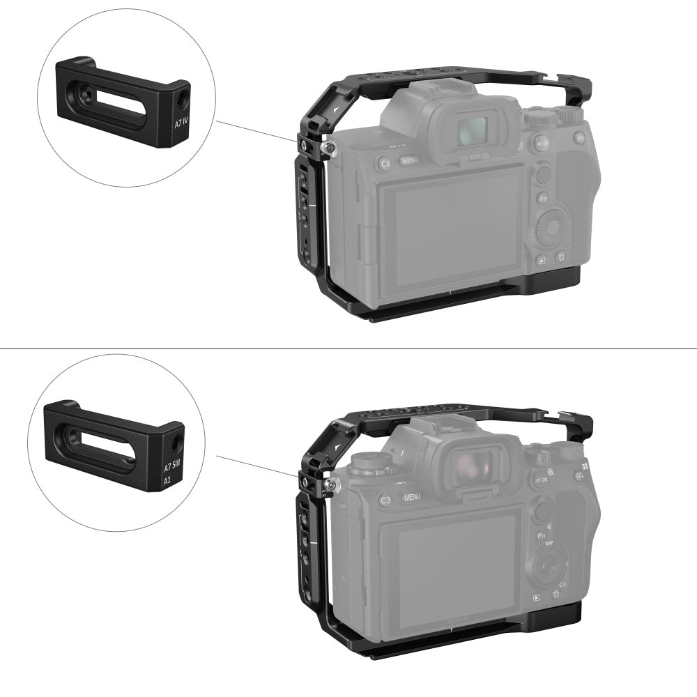 Sony Alpha 7R V/Alpha 7 IV/Alpha 7 S III/Alpha 1/Alpha 7R IV Full Camera Cage placement on camera