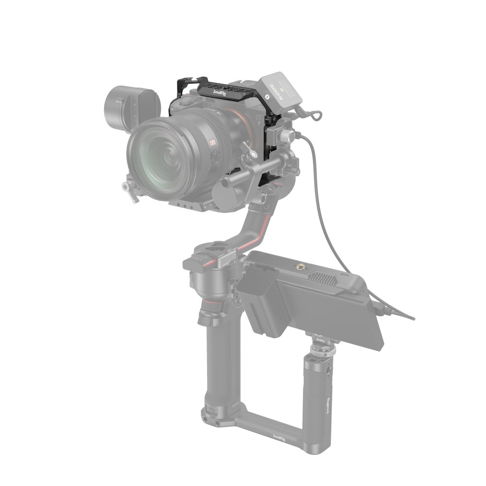full view of Sony Alpha 7R V/Alpha 7 IV/Alpha 7 S III/Alpha 1/Alpha 7R IV Full Camera Cage placement on camera setup