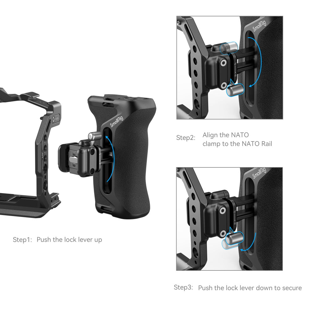 steps on how to install SmallRig Snap-On Quick-Lock NATO Side Handle