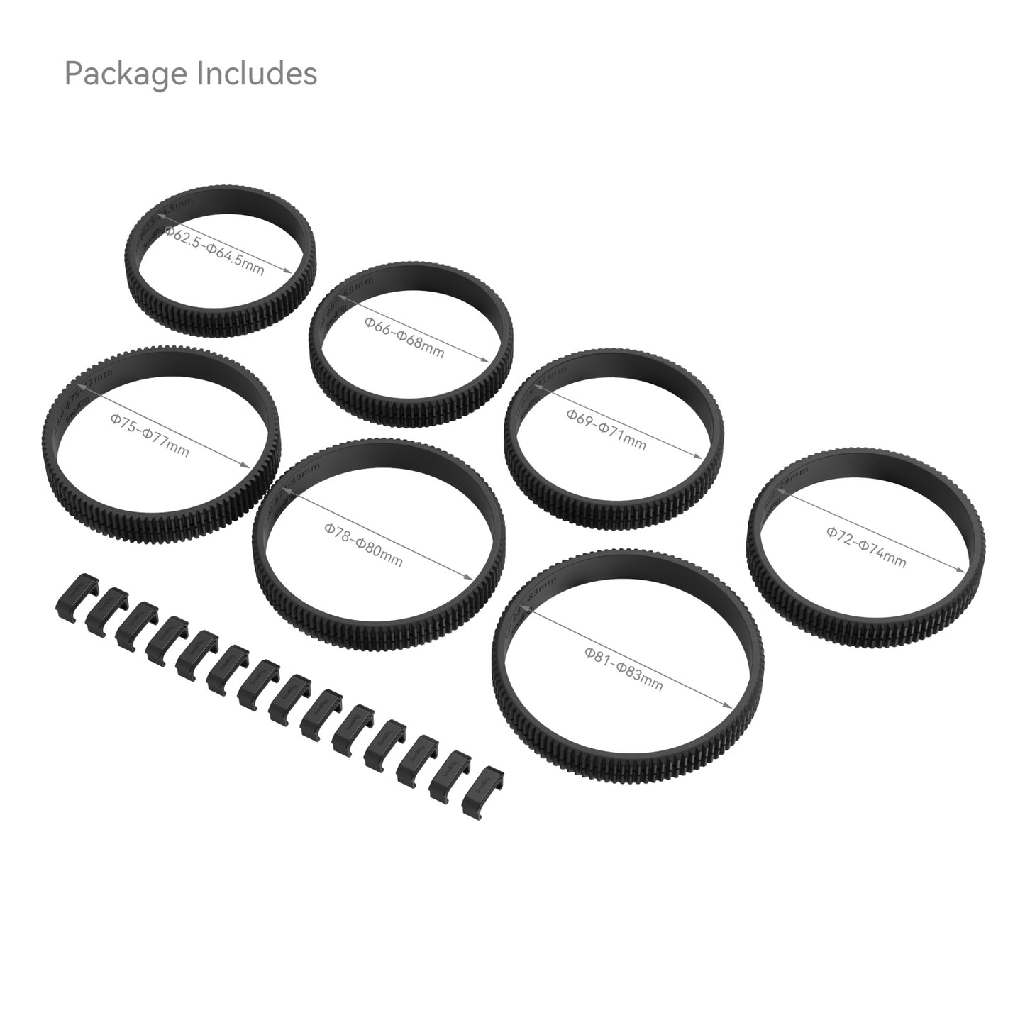 SmallRig Seamless Focus Gear 7-Ring Set measurements for each ring