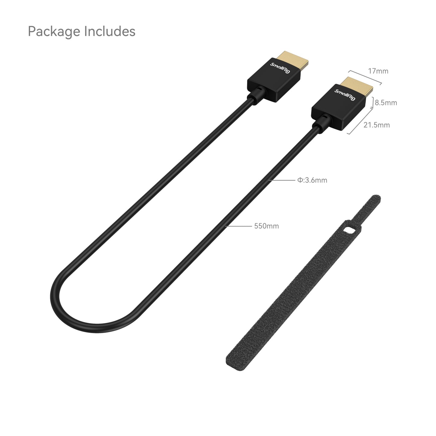 SmallRig Ultra-Slim 4K HDMI Data Cable (A to A) (55cm) measurements and accessories