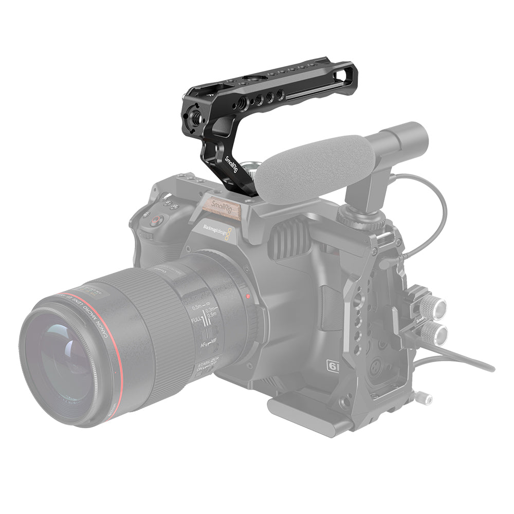 SmallRig Top Handle with ARRI-Style Anti-Twist Mount attached to top of camera