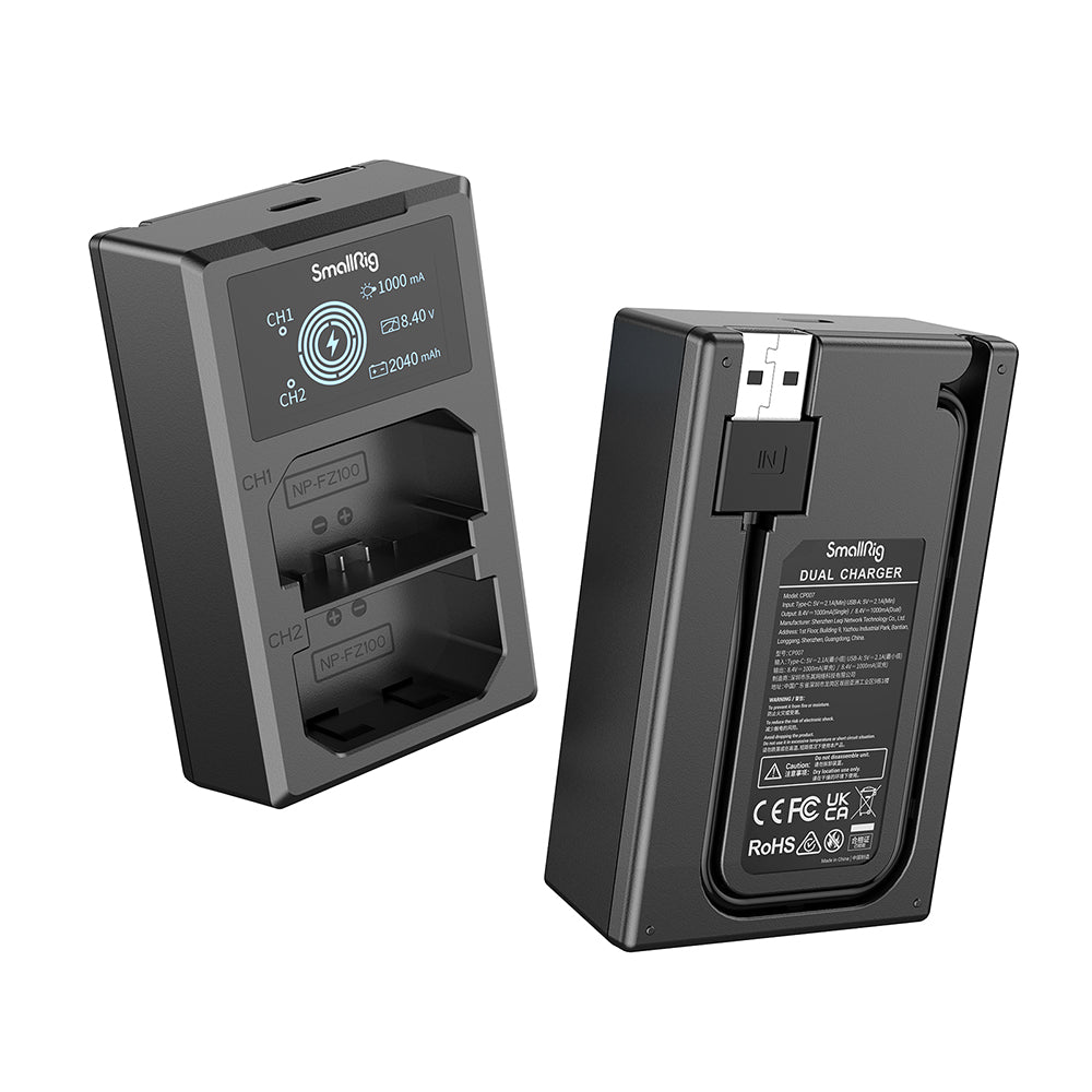 front and back view of SmallRig NP-FZ100 Camera Battery and Charger Kit with charger cable
