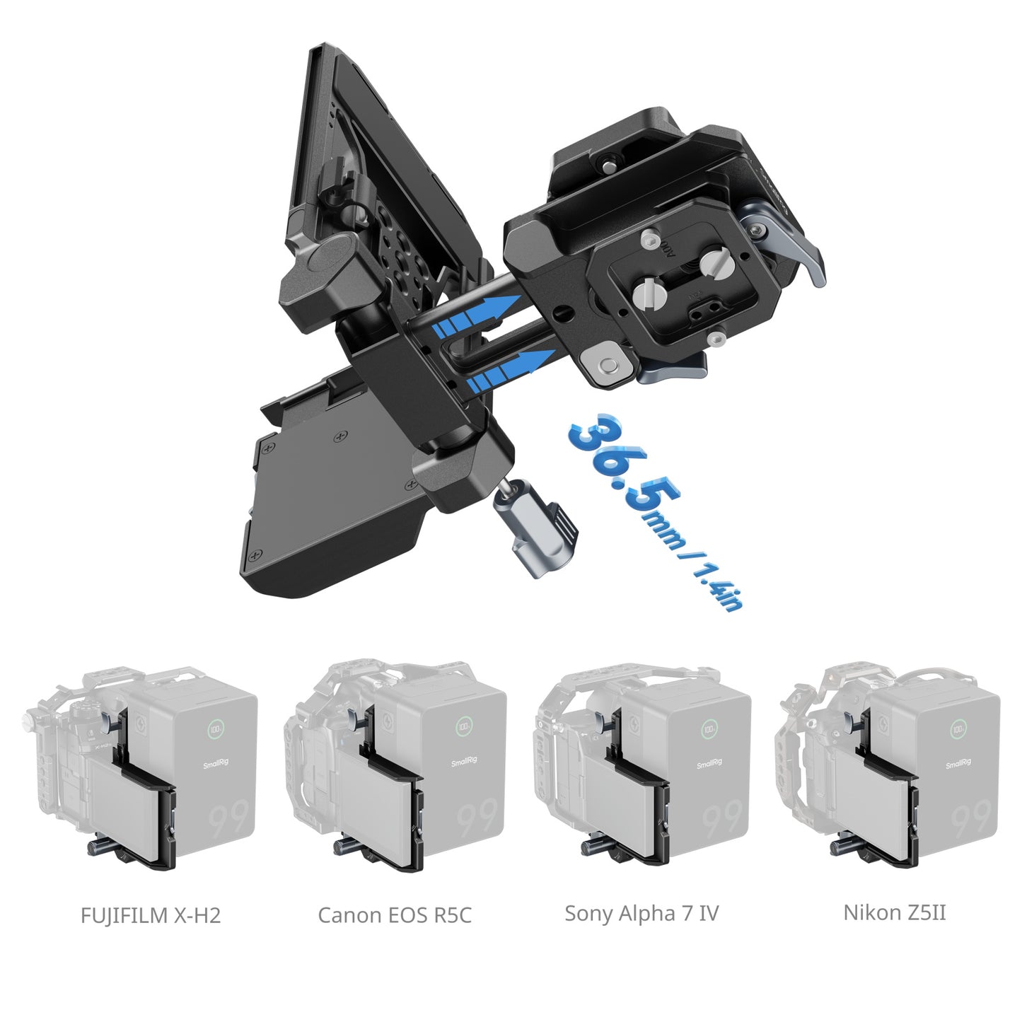 SmallRig V-Mount Battery Plate Kit Pro adjustable extension – 36.5mm sliding range for flexible rig setups.