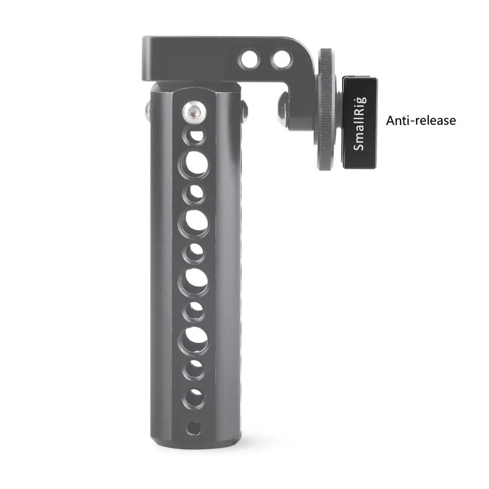 Side view of Cold Shoe on camera handle with anti-release label.