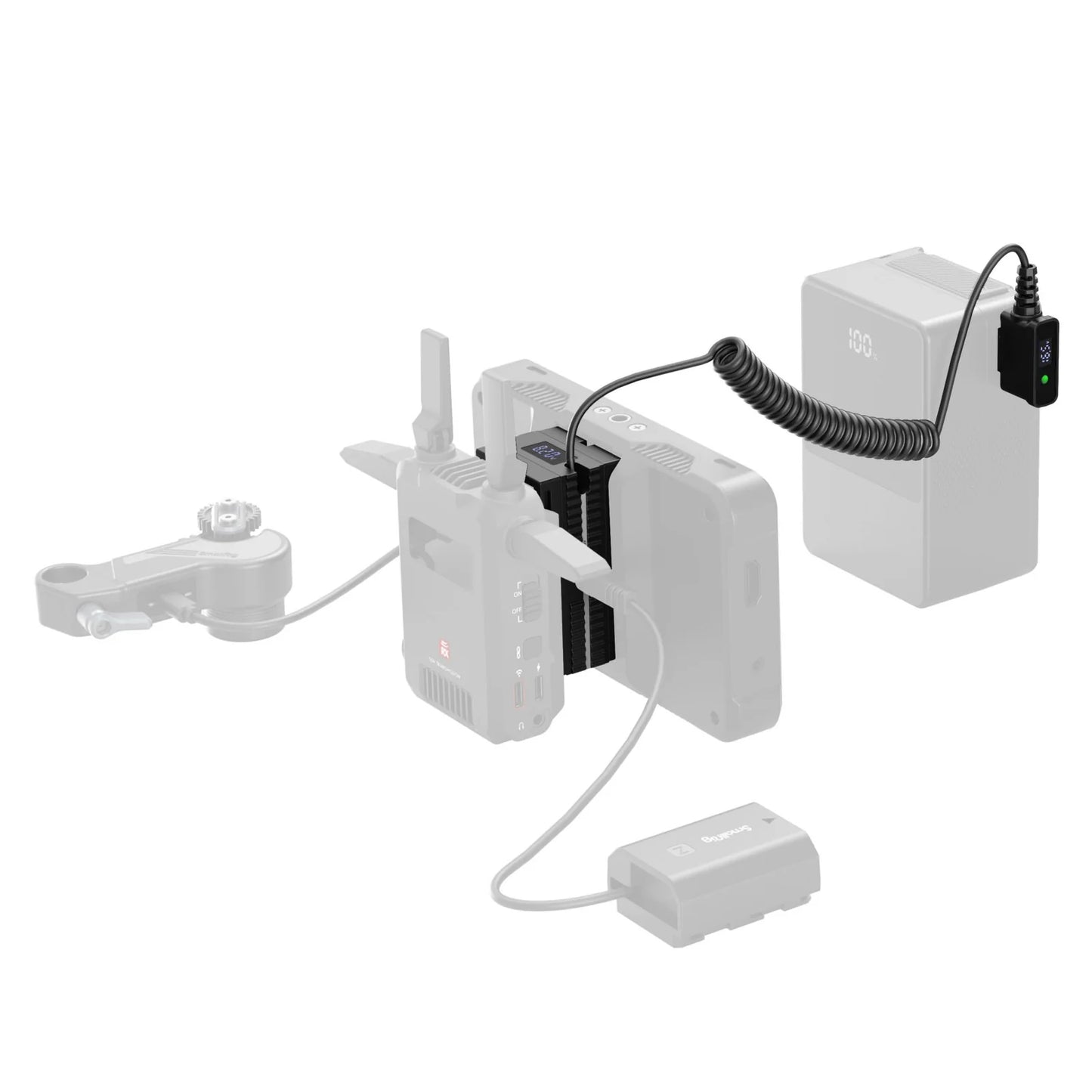 SmallRig D-Tap to Dual NP-F dummy battery adapter with coiled power cable and compact housing design.