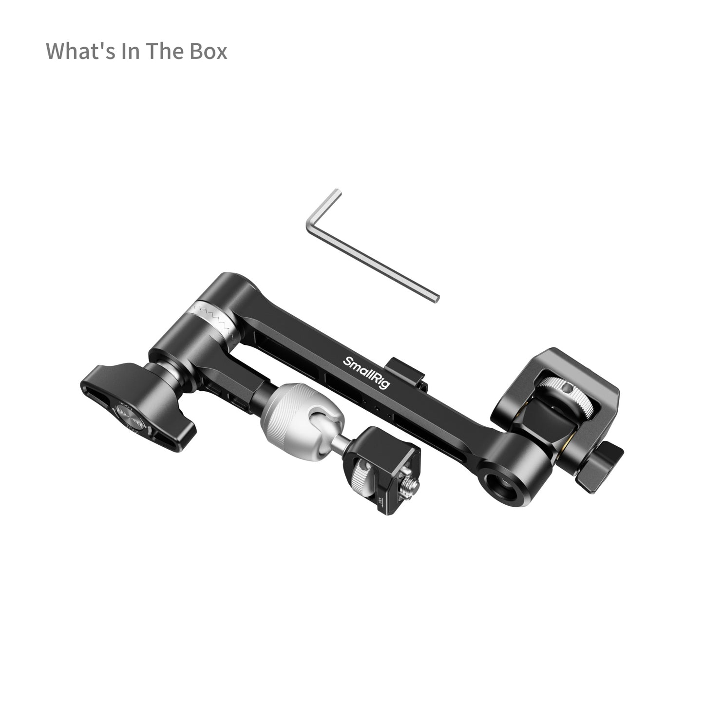 SmallRig Magic Arm Swivel Head unboxed – includes adjustable arm and Allen key tool for installation.
