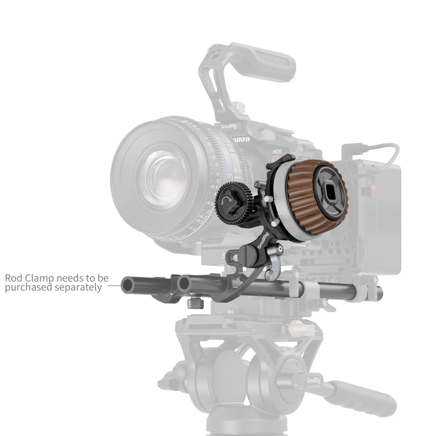 Follow Focus F60 setup on Canon camera rig with lens gear installed.