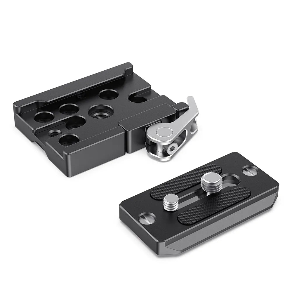 Disassembled view of the clamp base and camera plate showing locking mechanism.