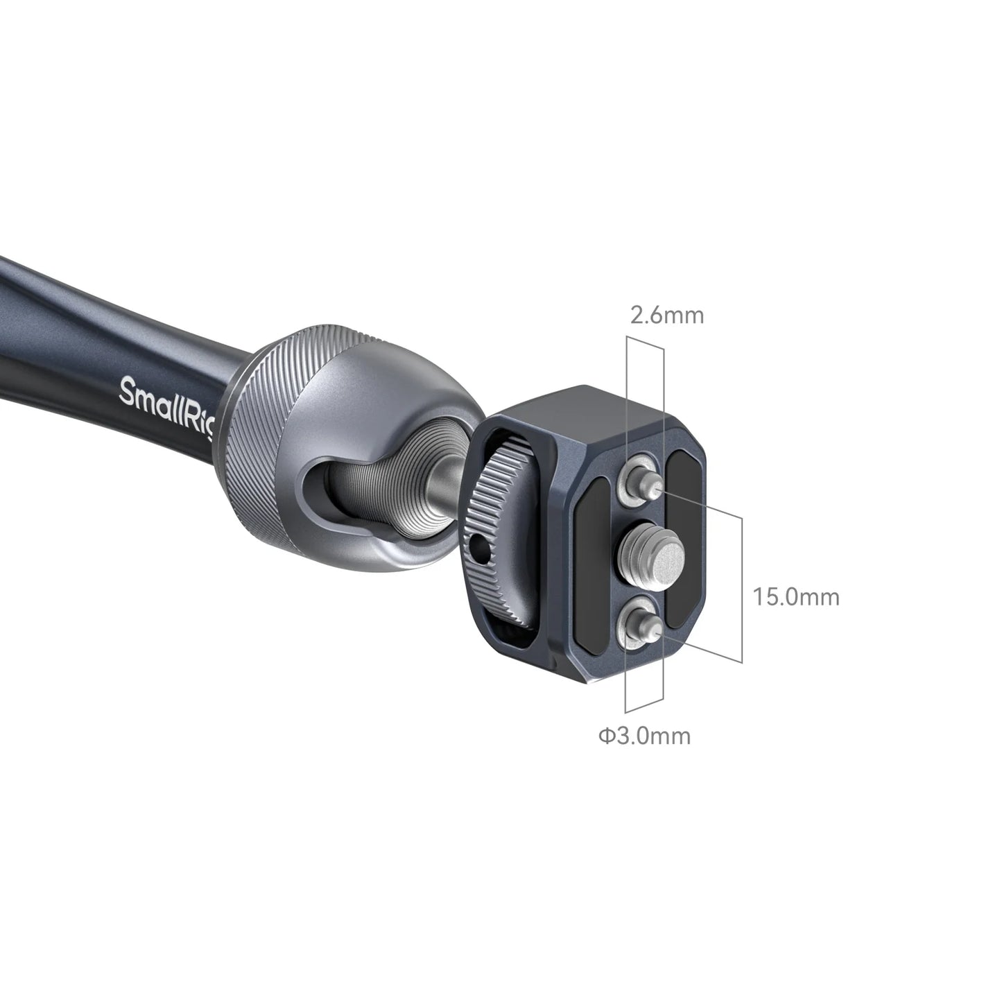 Close-up of the detachable ARRI locating screw mount with anti-twist pins and rosette teeth.