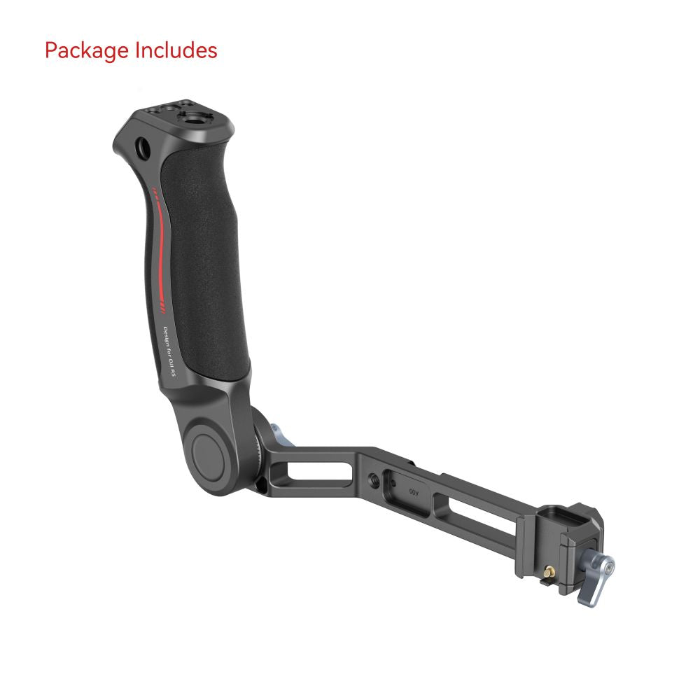 Package includes: Angled close-up of the SmallRig Sling Handle showcasing arm extension and locking knob.
