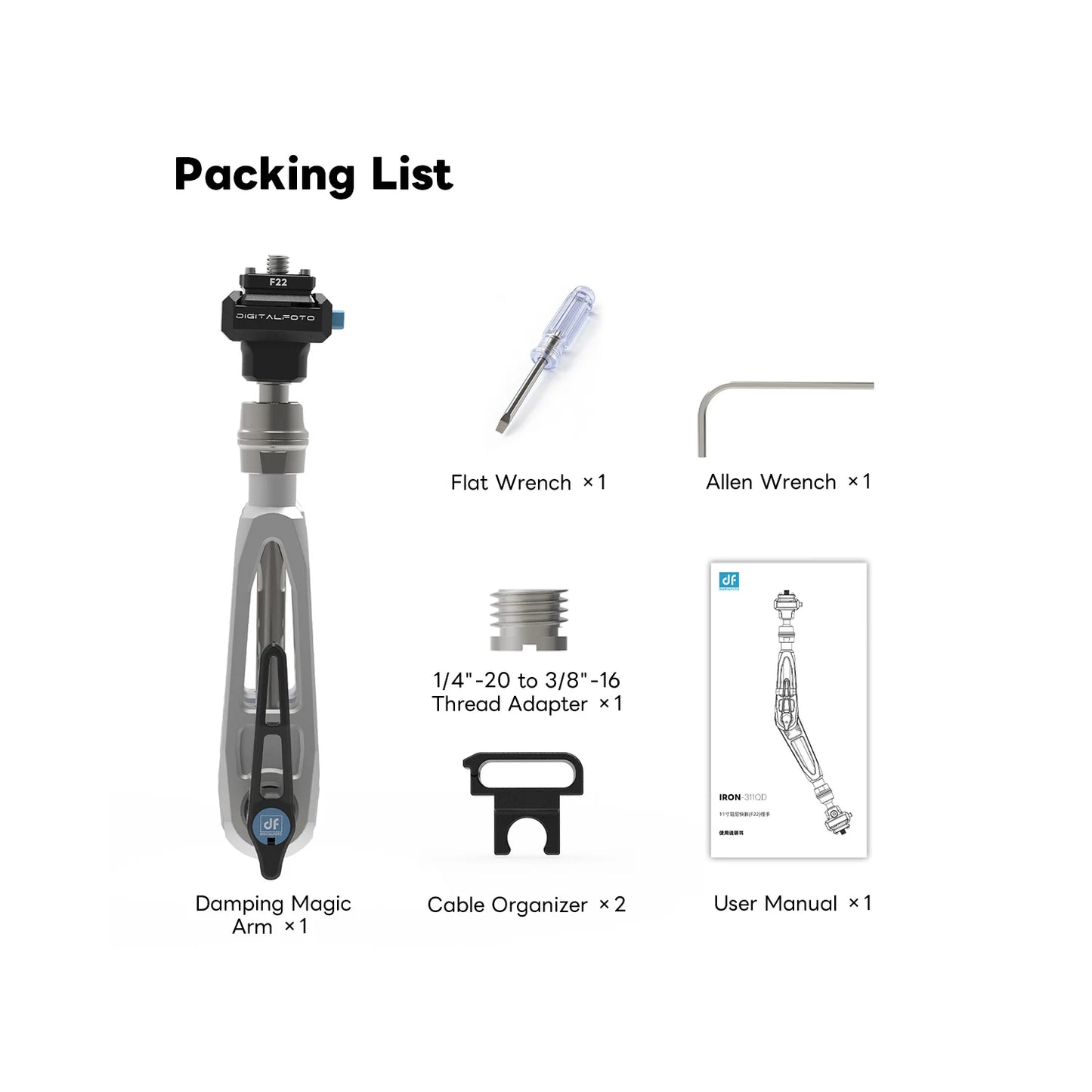 DIGITALFOTO IRON-311QD damping magic arm packing list and included accessories