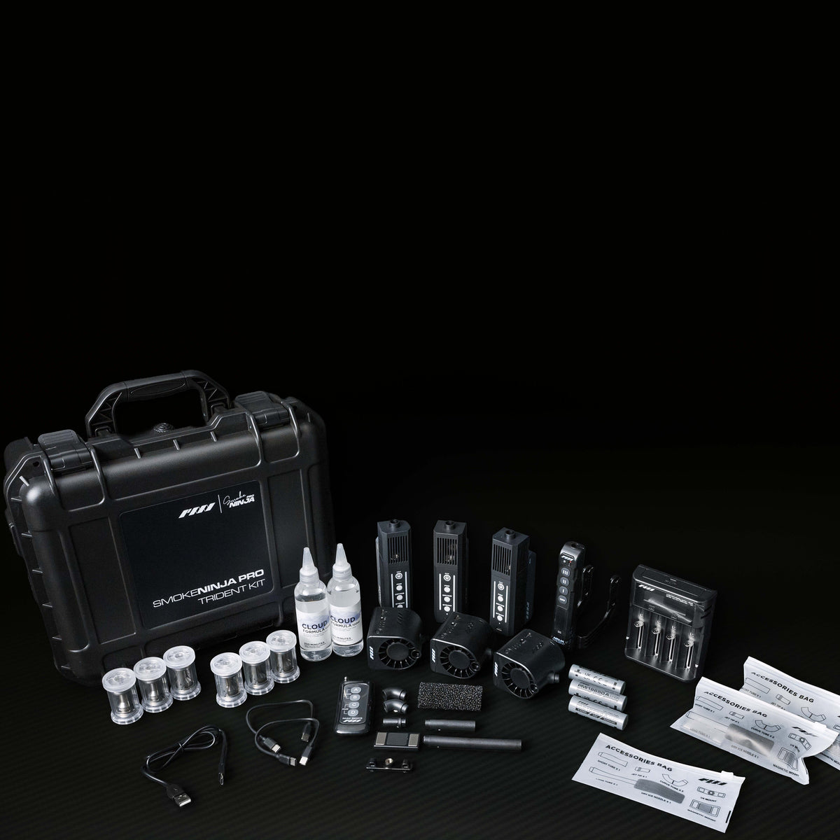 PMI SmokeNINJA Pro Trident Kit full kit contents on a dark background