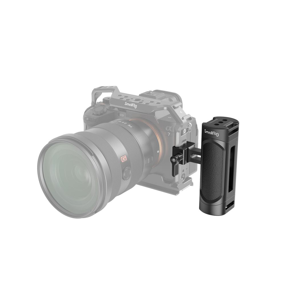 SmallRig Mini Side Handle with NATO Clamp Mount attached on left side of camera