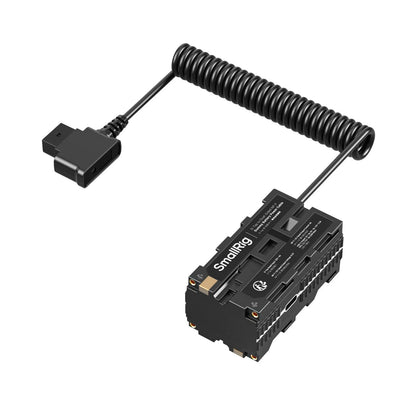 SmallRig D-Tap to Dual NP-F dummy battery adapter with coiled power cable and compact housing design.
