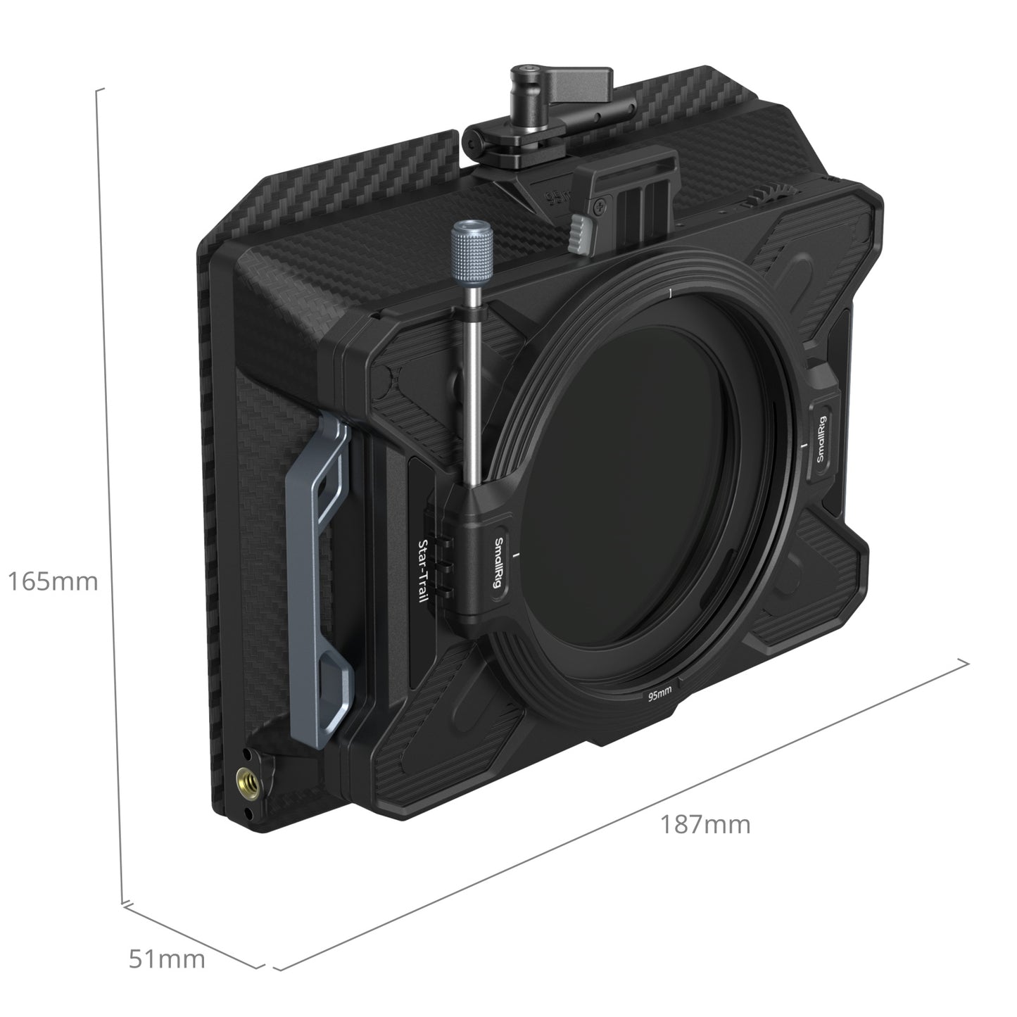 SmallRig Matte Box 5011 dimension diagram — showing 187mm width, 165mm height, and 51mm depth.
