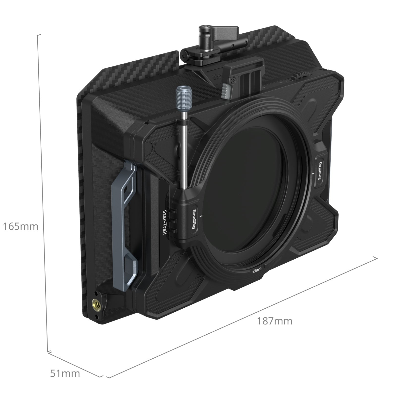 SmallRig Matte Box 5011 dimension diagram — showing 187mm width, 165mm height, and 51mm depth.
