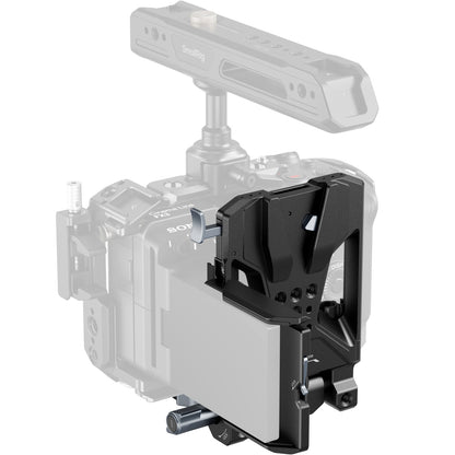 SmallRig V-Mount Battery Mount Plate Pro mounted on Sony FX3 cinema camera rig with top handle and cage.