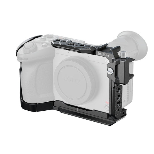 SmallRig camera cage securely mounted on Sony FX2, providing full-frame body protection with multiple accessory mounting points.
