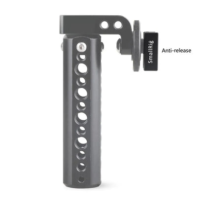Side view of Cold Shoe on camera handle with anti-release label.