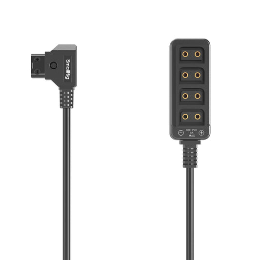 SmallRig D-Tap 1-to-4 Power Cable – close-up of male D-Tap connector and four female D-Tap outputs.