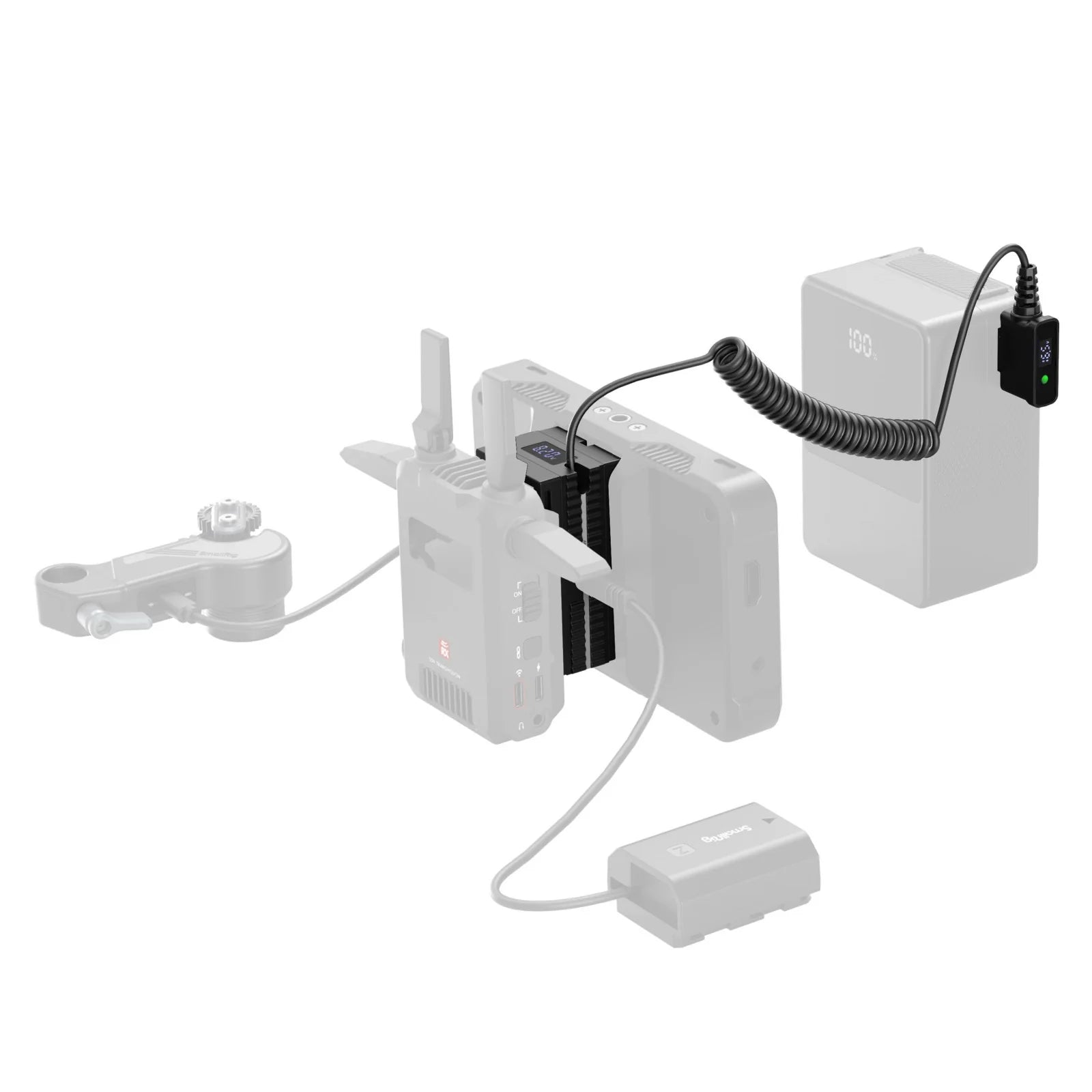 SmallRig D-Tap to Dual NP-F dummy battery adapter with coiled power cable and compact housing design.