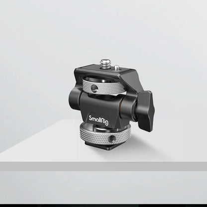 SmallRig Swivel and Tilt Adjustable Monitor Mount with Cold Shoe displayed on a white table, showcasing its full compact form.
