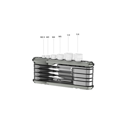 SmallRig tool kit showing included screw heads and bolt sizes, labeled with M2.5 to M5 and 1/4” screw types