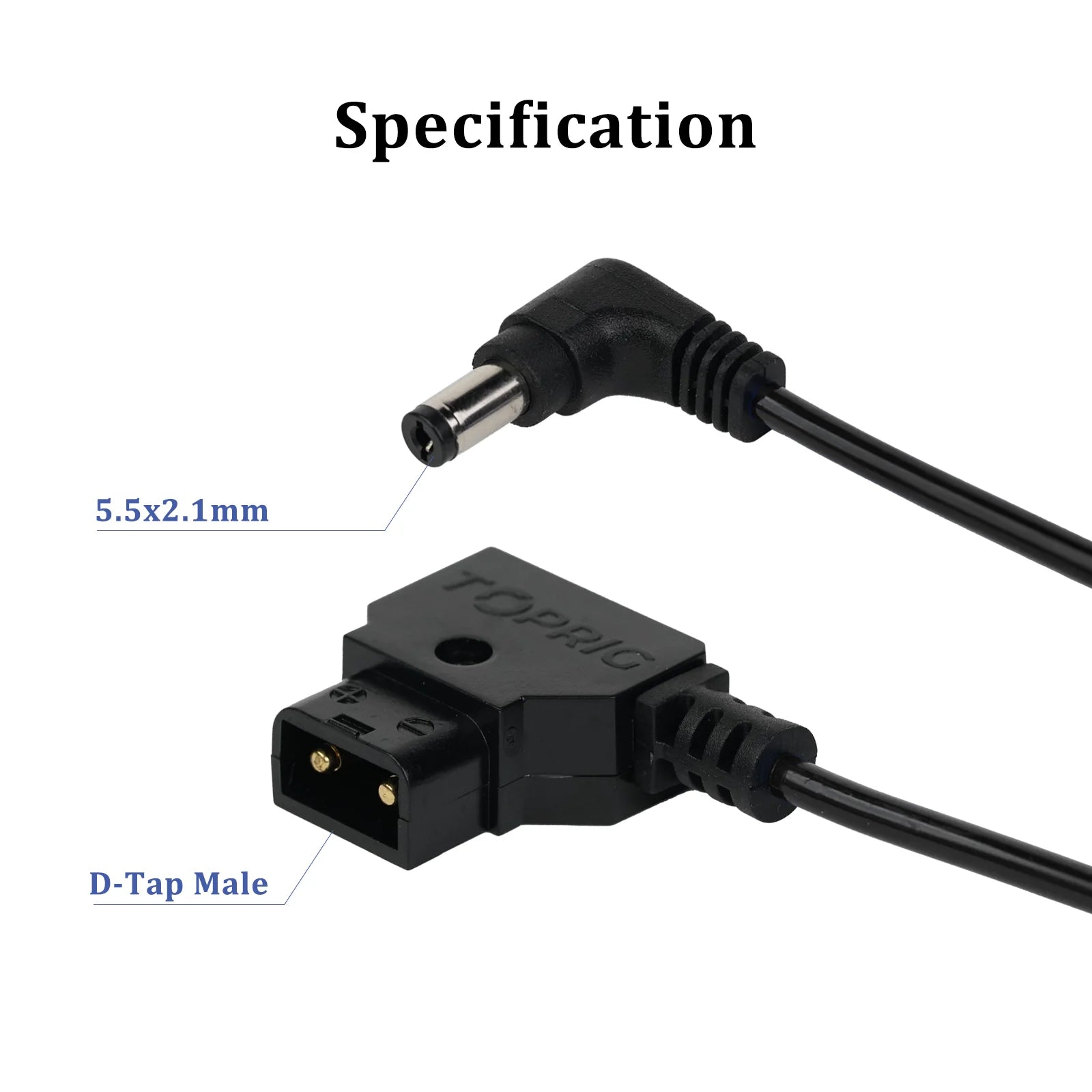 Accsoon D-Tap male to 5.5x2.1mm DC power cable connector specification detail
