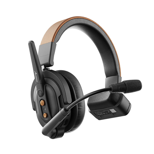 Accsoon wireless intercom headset with adjustable boom microphone, leather headband and on-ear controls for film production communication