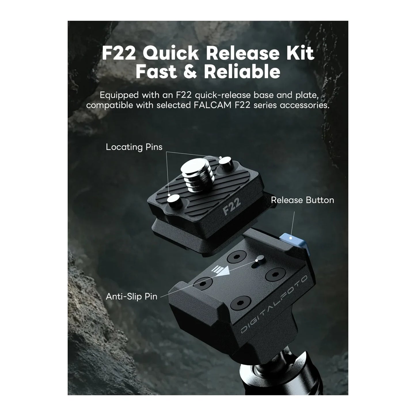 DigitalFoto F22 quick release kit feature image showing F22 quick release mounting system for camera rig accessories