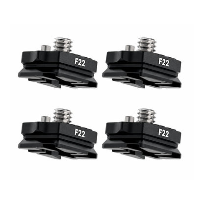 DigitalFoto F22 quick release kit four pack on white background for camera rig and filmmaking accessory mounting
