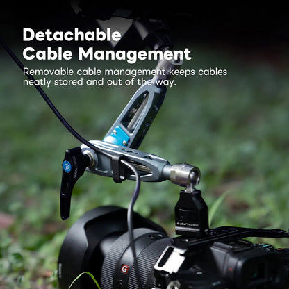 DigitalFoto IRON-311D detachable cable management routing a cable along the arm on a camera rig