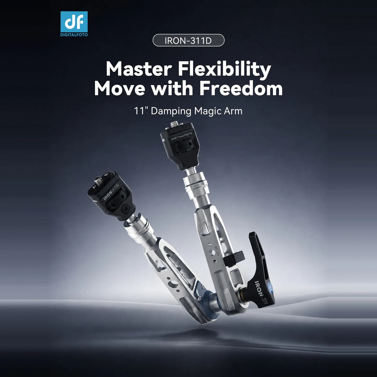 DigitalFoto IRON-311D 11 inch damping magic arm in Glacier Silver with thumb screw heads
