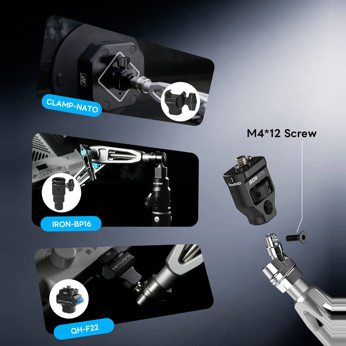 DigitalFoto IRON-311D interchangeable mounting ends with NATO clamp, baby pin and F22 options