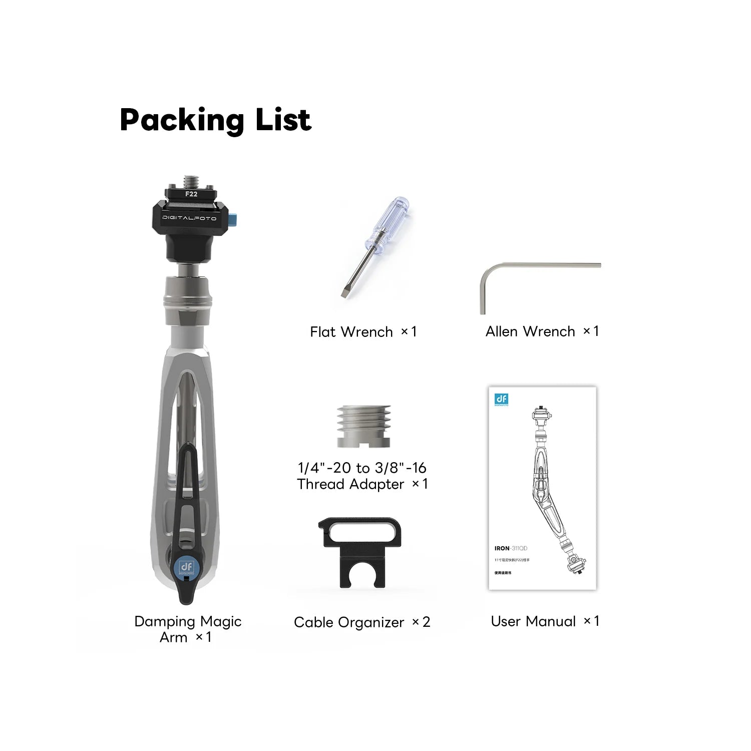 DIGITALFOTO IRON-311QD damping magic arm packing list and included accessories