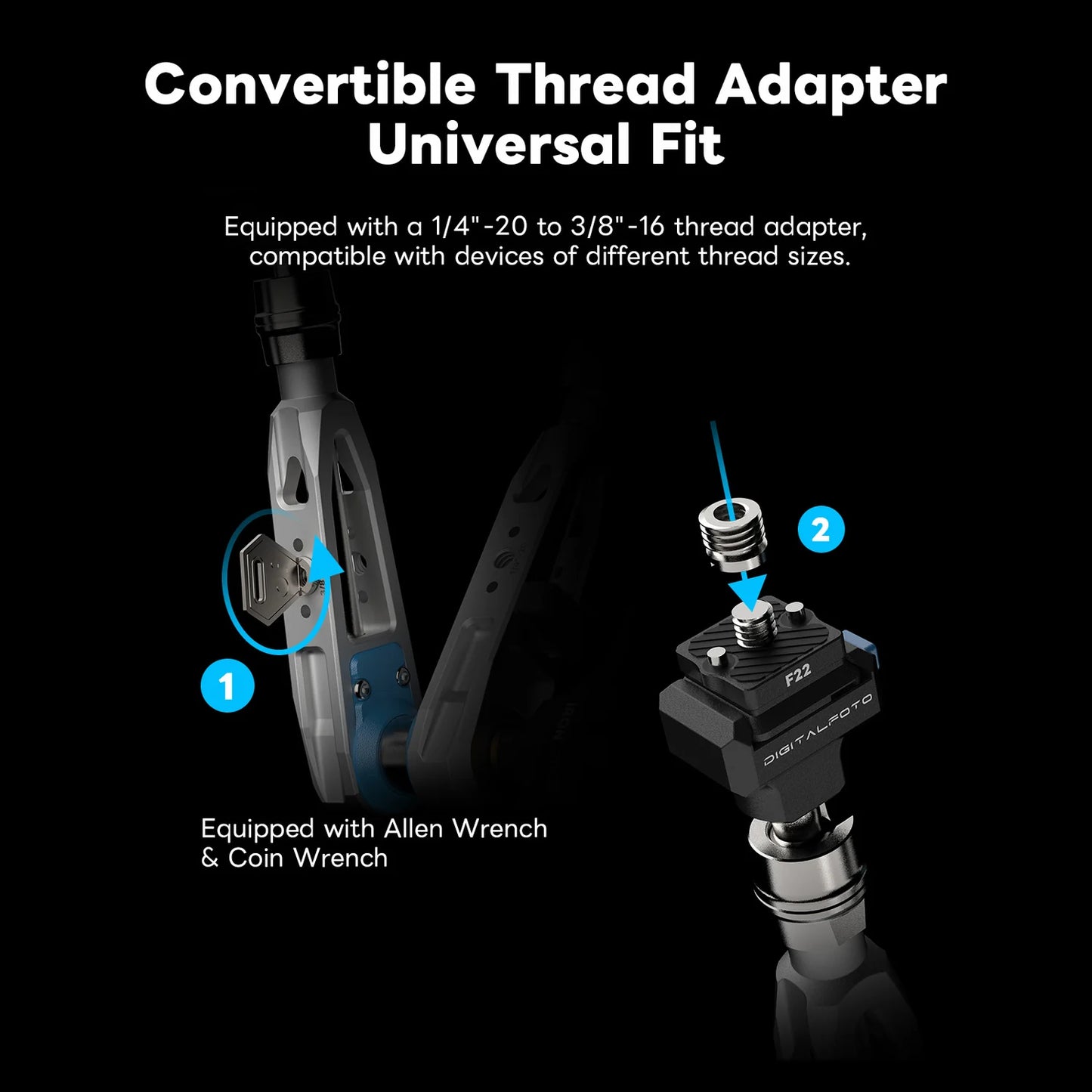 DIGITALFOTO IRON-311QD universal 1/4 inch to 3/8 inch thread adapter system