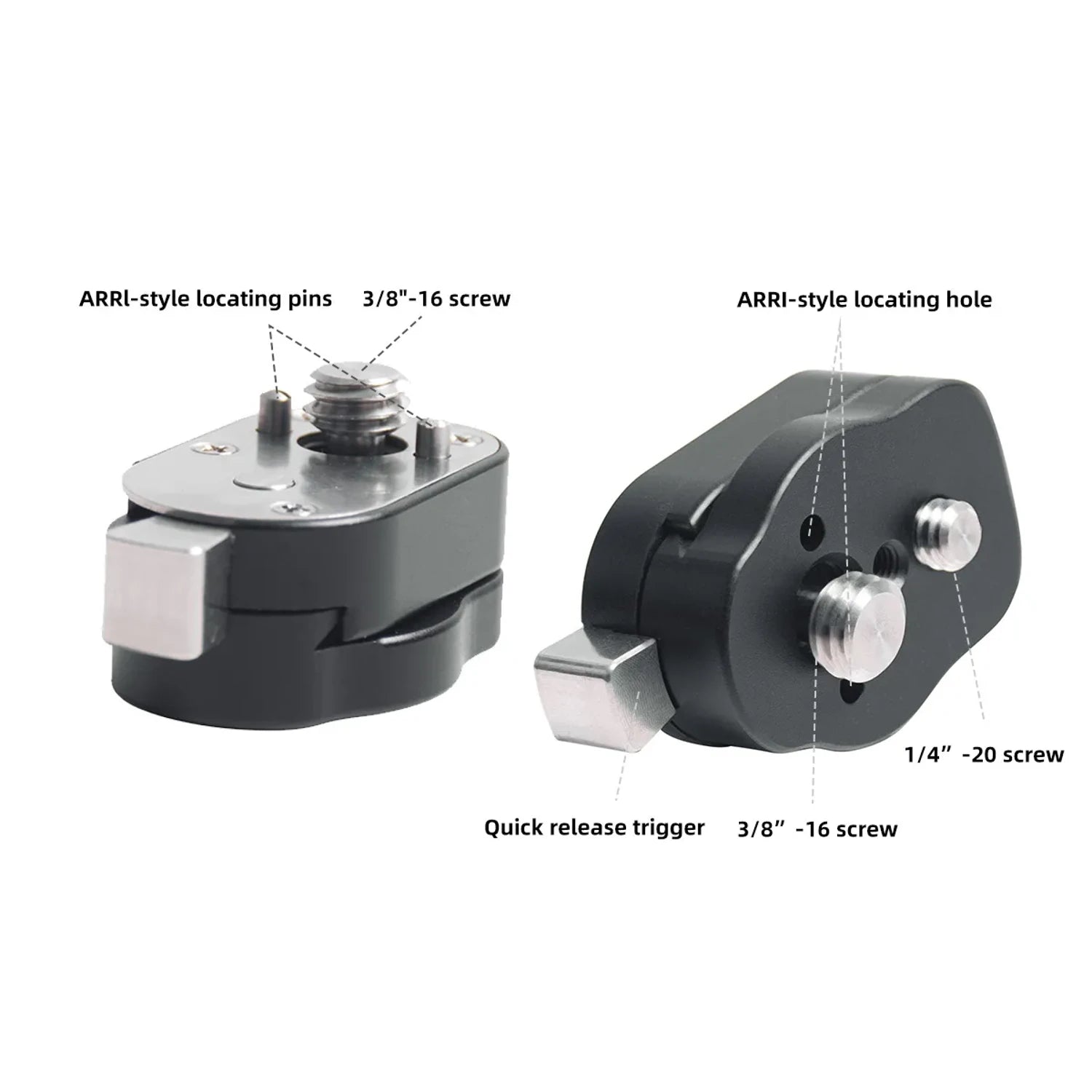 DIGITALFOTO MQR02B threaded mounting points and ARRI locating hole specification diagram