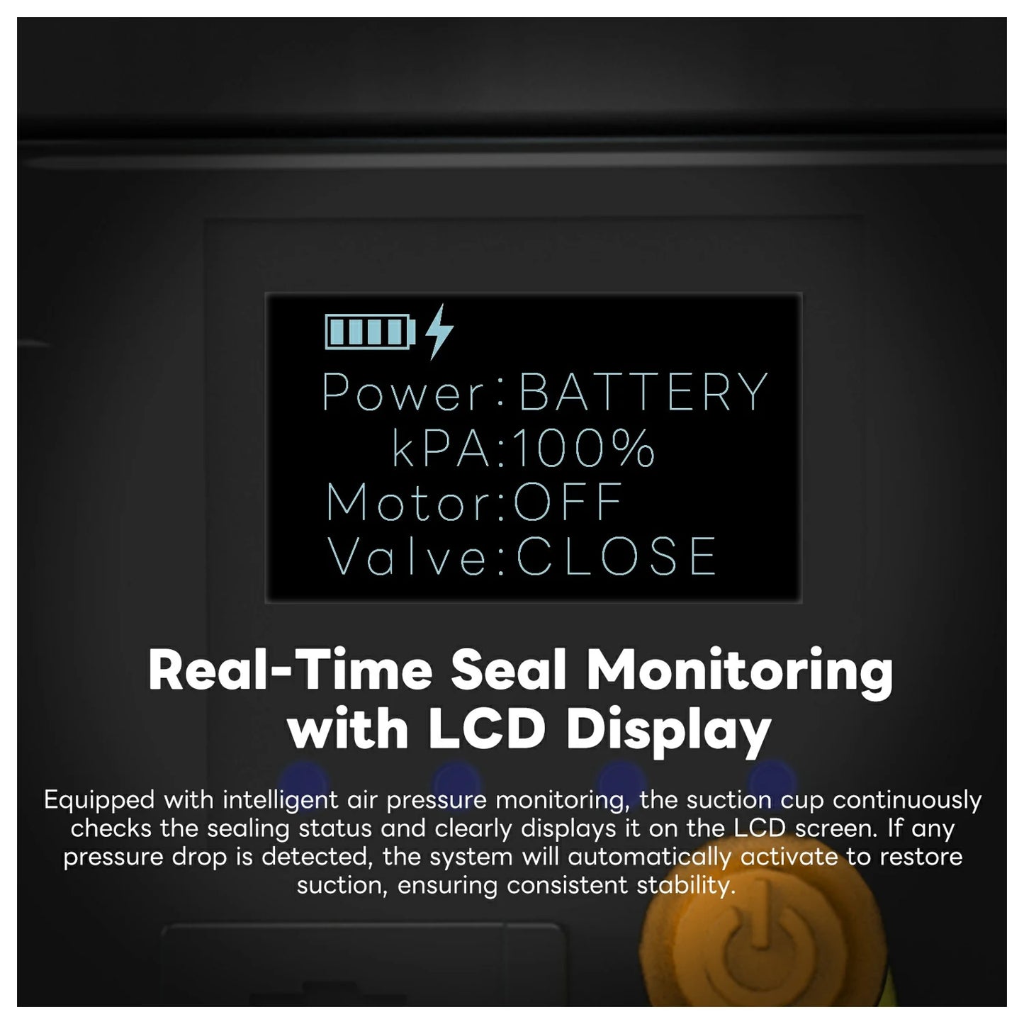 DigitalFoto SNIPER-EPUCK electric suction cup LCD display showing real time seal monitoring