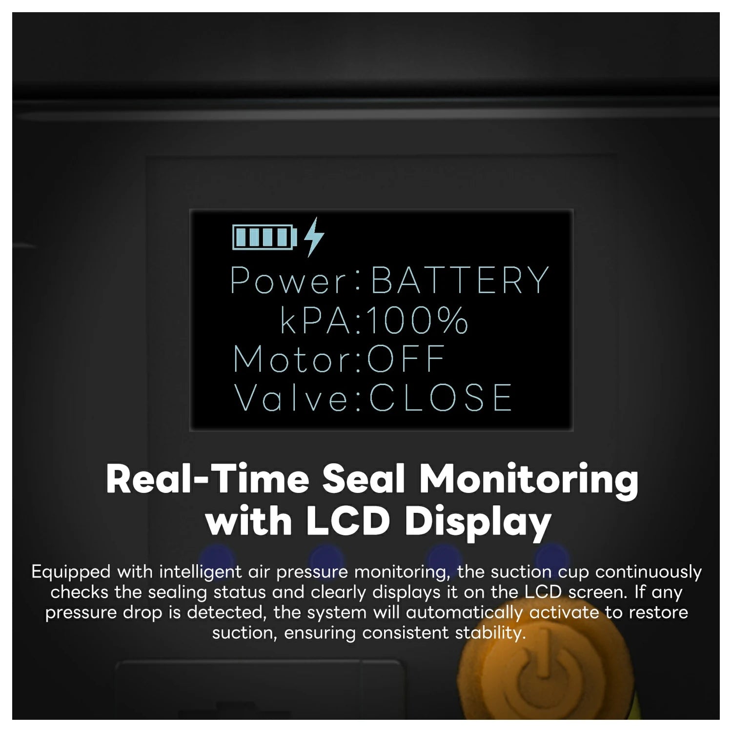 DigitalFoto SNIPER-EPUCK electric suction cup LCD display showing real time seal monitoring