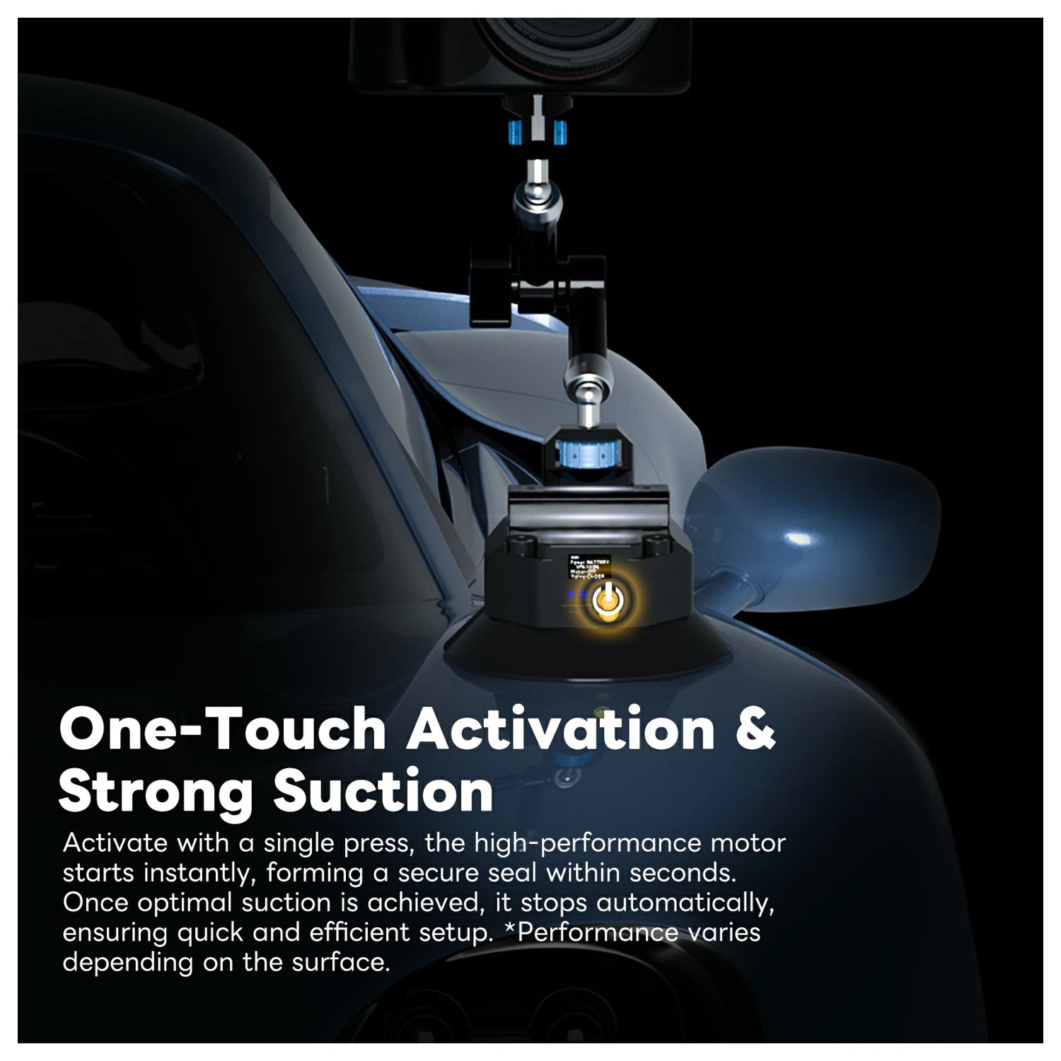 DigitalFoto SNIPER-EPUCK one touch activation electric suction cup mounted on vehicle for secure camera mounting