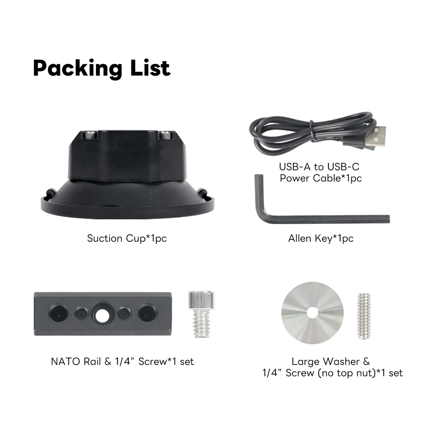 DigitalFoto SNIPER-EPUCK packing list with suction cup USB-C cable NATO rail and mounting accessories