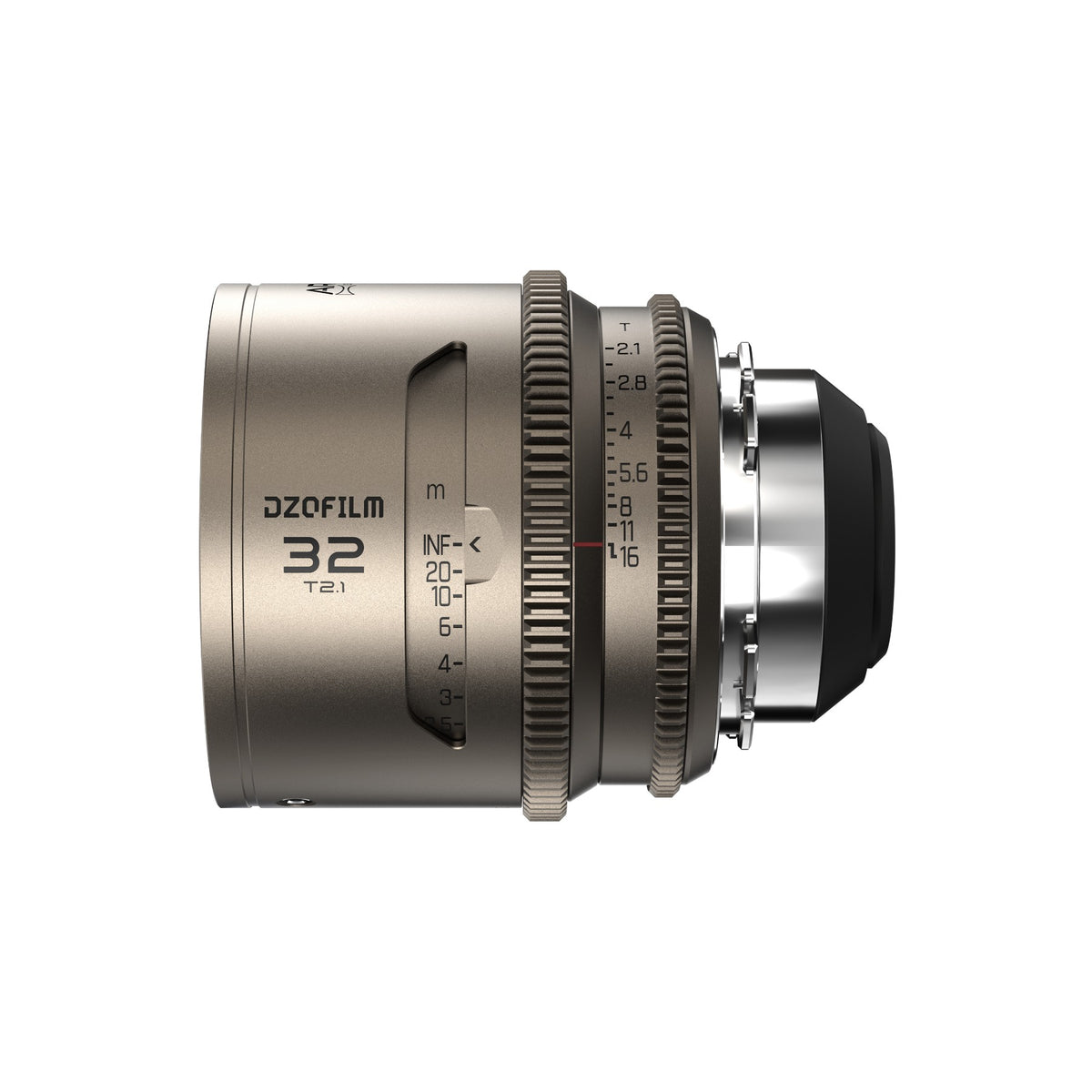 DZOFilm Arcana 1.5x anamorphic 32mm T2.1 FF cine lens, PL mount, side view