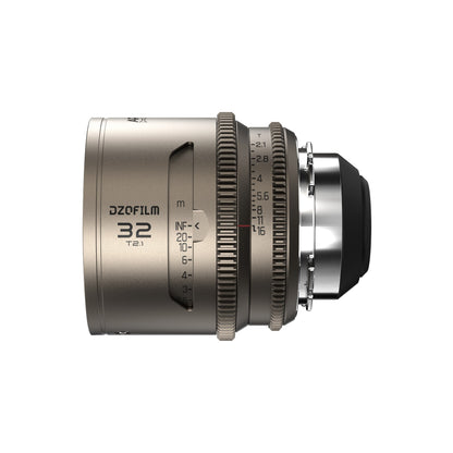 DZOFilm Arcana 1.5x anamorphic 32mm T2.1 FF cine lens, PL mount, side view