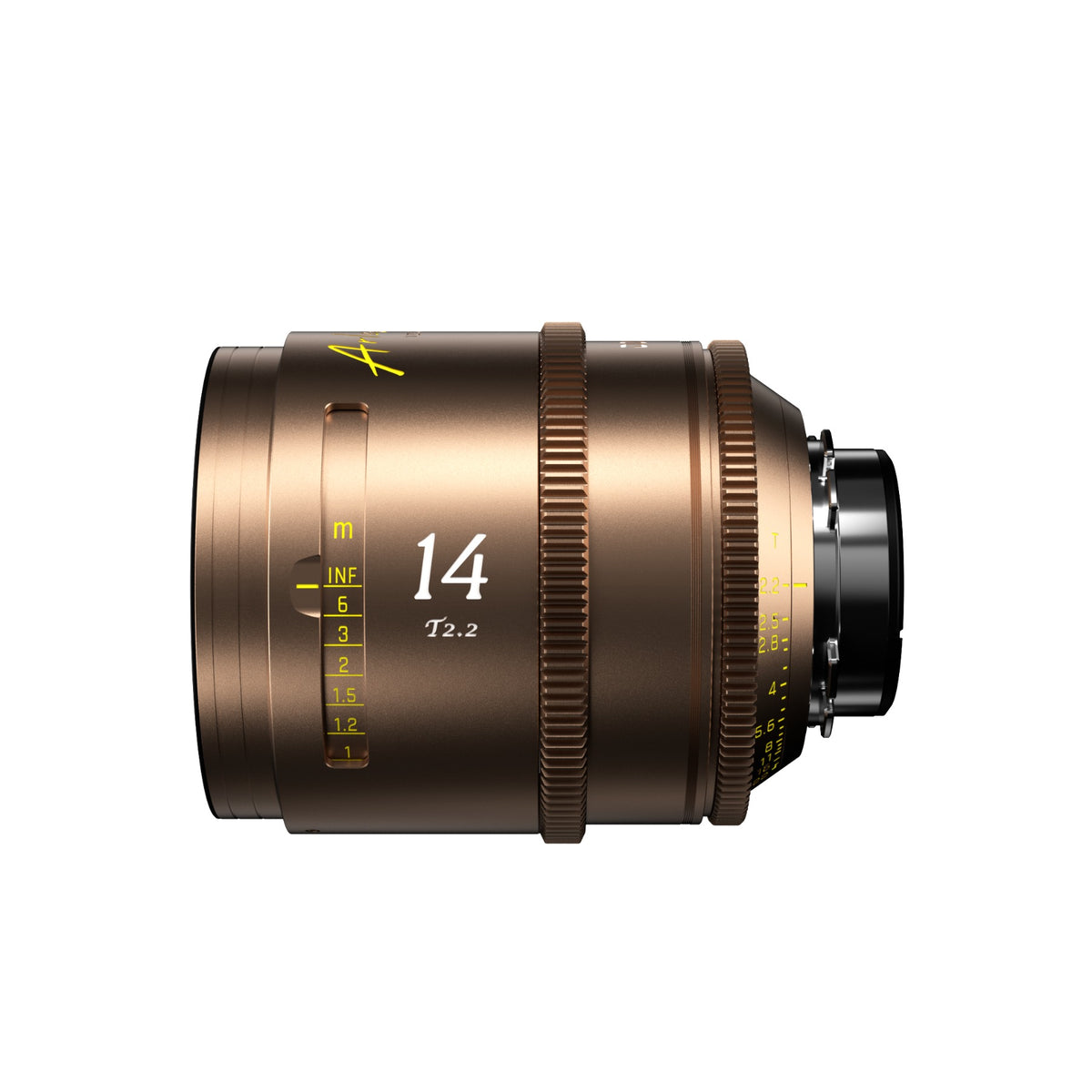 DZOFilm Arles Lustre 14mm FF/VV cine lens, PL mount, side view